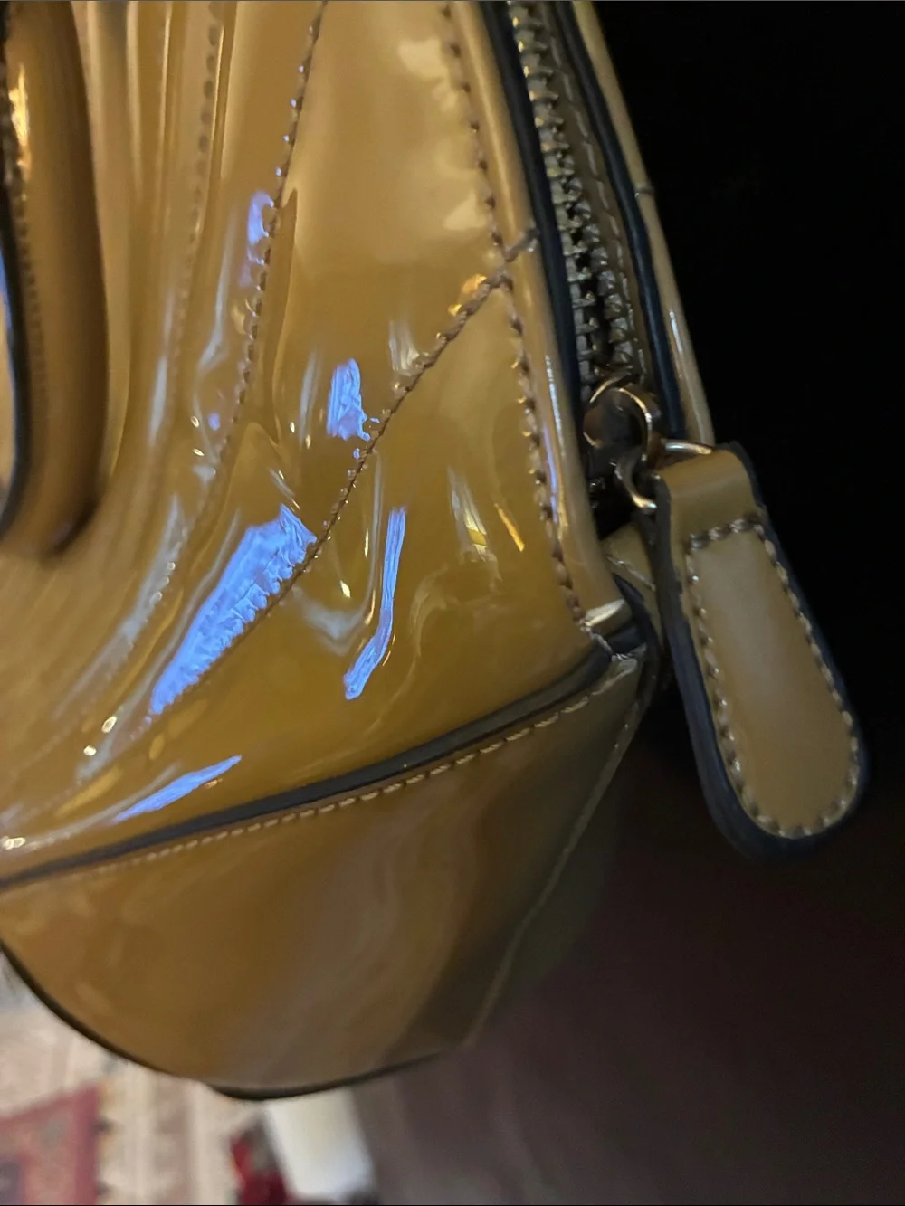 Roberto Cavalli Y2K Patent Dome Seashell Satchel in Tan with Gold Hardware